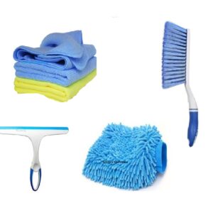 Winberg ® Car Cleaning Combo Pack Microfiber Towel 2 pcs 1 Carpet Brush 1 Washing Microfibre Gloves -11