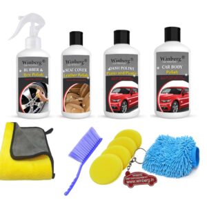Winberg ® Car Cleaning Kit Car Polish Dashboard/Seat Cover/Tyre/Car Body Polish Microfiber Towel 1 Carpet Brush 1 Microfibre Gloves - CarCLNG12