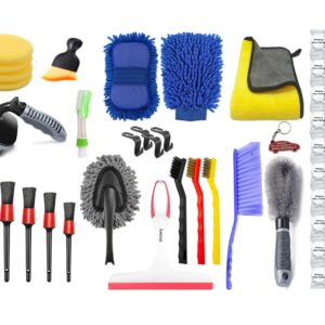 Winberg 47 Pcs Car Cleaning Kit Towel Tyre Rim Carpet Brush Sponge Gloves Tablet Detailing Brush Wiper Hook
