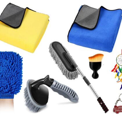 Winberg Car Cleaning Kit with Microfiber Towels, Duster, Brushes, and Gloves Car55