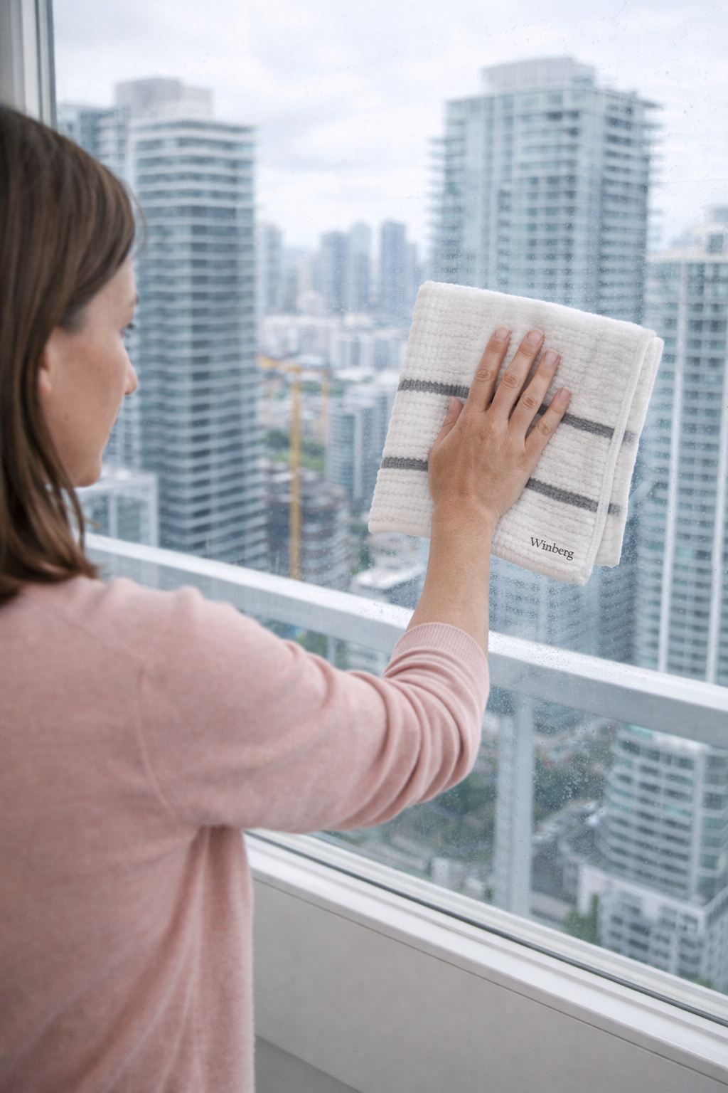 Winberg Microfiber Duster Pocha, Pack of 2 White with Grey Stripes, Advanced Technology Floor Tile Window Cleaning Cloth - Image 4