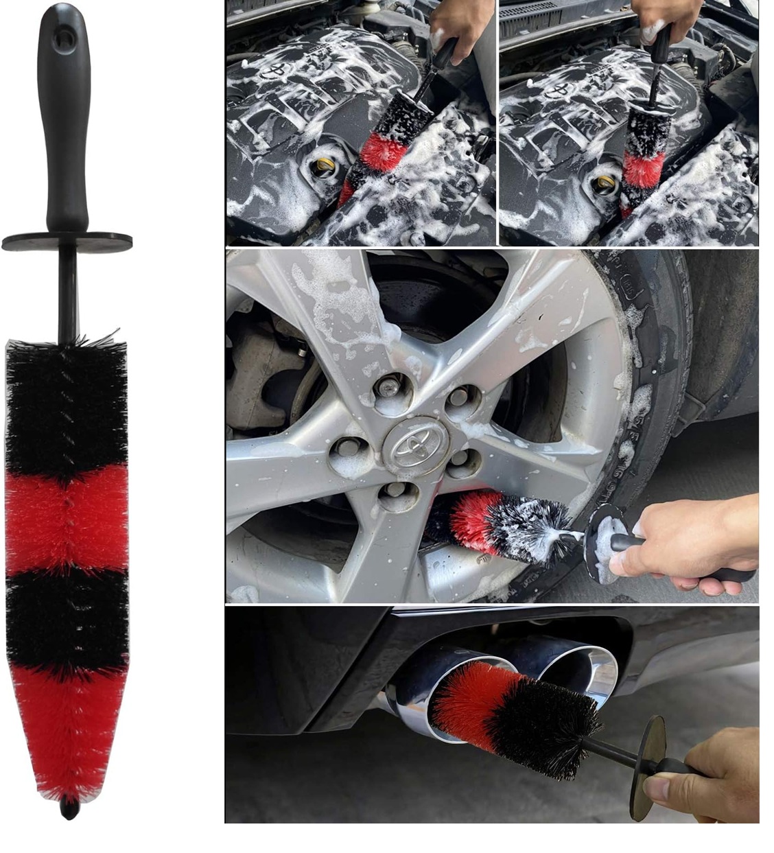Winberg Car Tyre Rim Cleaning Brush with Long Handle, Red and Black, 16.7 Inches RRC - Image 3