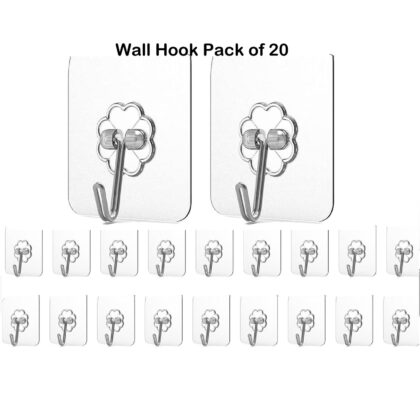 Winberg Self-Adhesive Wall Hooks, 20 Pieces, Stainless Steel, Multi-Purpose Bathroom Kitchen Hooks HFLW20