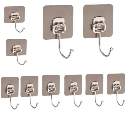 Winberg 10 Pcs Heavy Duty Self-Adhesive Nail Free for Hanging Wall Hook for Bathroom/Kitchen/Office/Home HOGL10