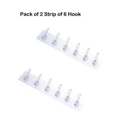 Winberg Self-Adhesive Wall Hook Strip, 6 Hooks Strip, 2 Pack, Heavy Duty, No Drilling Required, for Bathroom Kitchen Office strip2